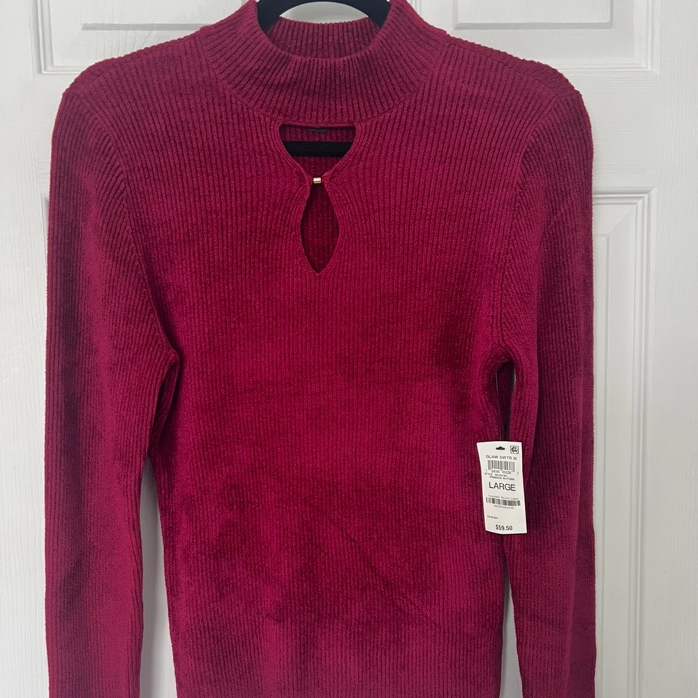 INC International Concepts - Chenille Ribbed Cutout Sweater - in crimson autumn